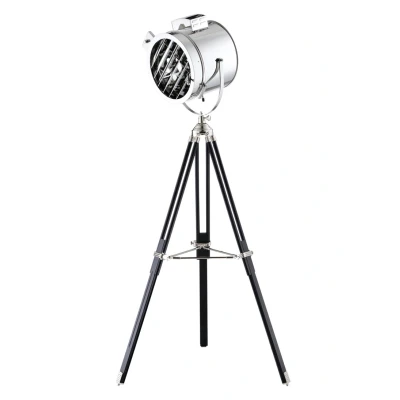 Afbeelding van Maritieme Luxe Industrieel Design Tripod Vloerlamp Rooster Chroom Zwart