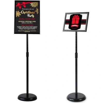 Afbeelding van VAIIGO A4 Tekenstandaard Verstelbare Poster Stand Aluminium Snap Frame Menu Vervangbaar Reclamerek Rack Floor Display Stands met Veiligheid Hoek en Stabiele Ronde Basis (zwart, A4)