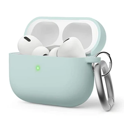 Afbeelding van elago Vloeibare hybride hoes compatibel met Apple AirPods Pro 2e generatie, drielaagse bescherming, beschermhoes sleutelhanger, stofdicht, schokbestendig (mint)