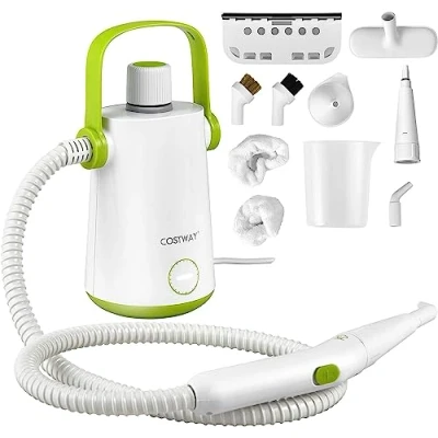 Afbeelding van COSTWAY Handstoomreiniger 1000 W en 300 ml watercapaciteit 10 accessoiresets Steamshot Steam Cleaner stoomreiniger voor alles tapijten ramen bekleding badkamer groen