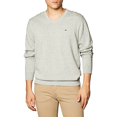 Afbeelding van Tommy Hilfiger Essentiële katoenen trui met V hals voor heren, Grijs, S