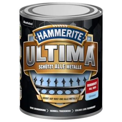 Afbeelding van Hammerite Metaalbeschermingslak Ultima glanzend robijnrood RAL 3003 750 ml metaalbeschermlak