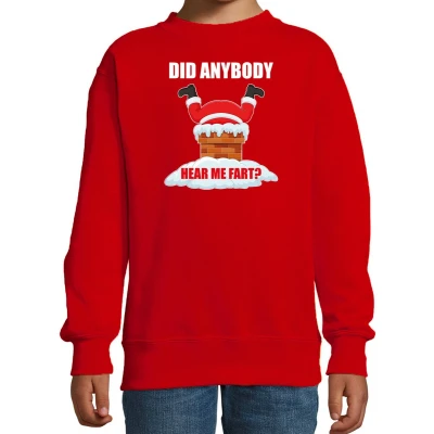 Afbeelding van Fun Kerstsweater / Kerst trui Did anybody hear my fart rood voor kinderen Kerstkleding Christmas outfit 98/104