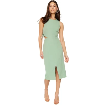 Afbeelding van Trendyol Mint Body Sit Taille Decolleté Mouwloze Midi Potloodrok Geweven Jurk Twoss23El02043