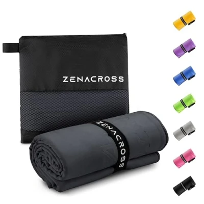 Afbeelding van Zenacross Microvezel Handdoek 100x200cm met Draagtas Compacte Sport Handdoek, Sneldrogend en Absorberend Maat XXL Donkerblauw