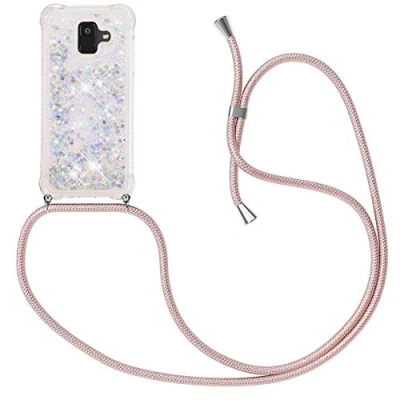 Afbeelding van MXKOCO Telefoon hoesje Ketting voor Samsung Galaxy A6 (2018) Creative Sparkle Dynamic Vloeibare Vloeistof Vloeiende Glitter Quicksand met Koord Bumper hoesjes Anti verloren Shock Proof