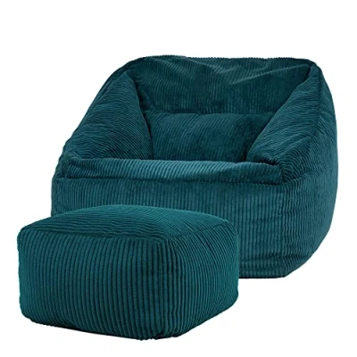 Afbeelding van icon “Morgan Corduroy Zitzakfauteuil en Hocker, Grijs, XXL Zitzakstoel, Zitzak Volwassenen met Vulling, Woonkamerzitzakken