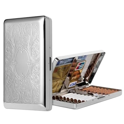 Afbeelding van Mooie stijlvolle eenvoudige eenzijdige metalen sigarettenetui voor dames en heren, 20 120 Capri sigaretten (patroon zilver, stuks 120&#039;s)