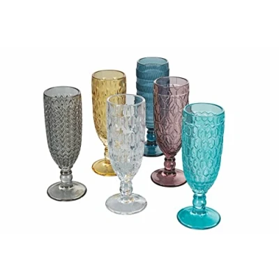 Afbeelding van Set van 6 champagnefluiten, 160 ml, gekleurd glas, geometrie