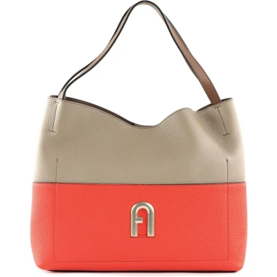 Afbeelding van FURLA Leren Schoudertas Primula Hobo Spritz + Greige Cognac H Veelkleurig
