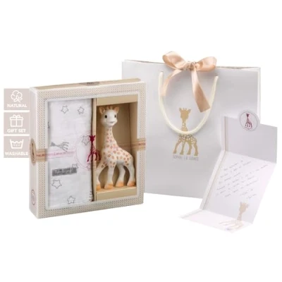 Afbeelding van Sophie de giraf Sophiesticated Cadeauset Baby speelgoed &amp; Hydrofiele doek Kraamcadeau Babyshower cadeau 4 Delig