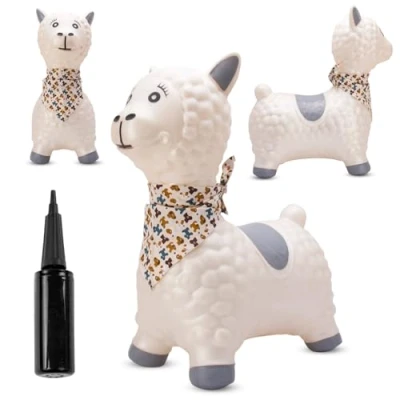 Afbeelding van Springdier met pomp 1+, springpaard, springhond, max 50kg vanaf 1 jaar, verschillende dieren en kleuren (Witte Alpaca Bandana)