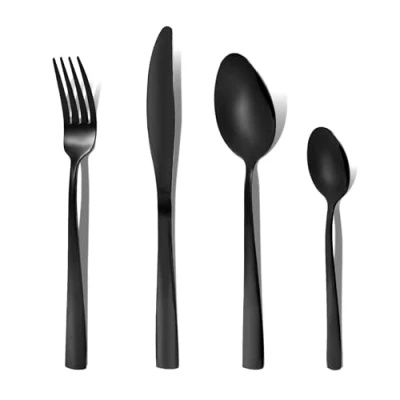 Afbeelding van Otto Koning 32 delige Cutlery Set Bestek RVS Bestekset voor 8 Personen Zwart Roestvrij Staal Modern Ontwerp Hoogwaardige Kwaliteit Vaatwasmachinebestendig Glanzende Afwerking
