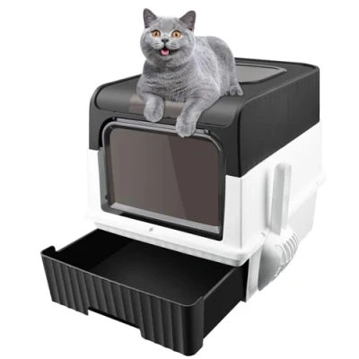 Afbeelding van OHMG Gesloten kattenbak, grote opvouwbare met dakraam, afneembaar dienblad en schep, kattenbak deksel