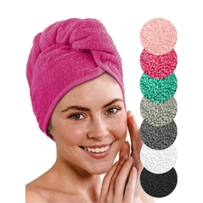 Afbeelding van Laynenburg Premium haartulband met knoop van 100% katoen voor kort en lang haar tulbandhanddoek is sneldrogend absorberend haarhanddoek incl. 4 haarbanden (fuchsia)