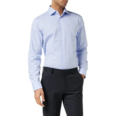 Afbeelding van Seidensticker Zakelijk overhemd voor heren, shaped fit, strijkvrij, kentkraag, lange mouwen, 100% katoen, blauw (lichtblauw 12), 44 EU, lichtblauw,