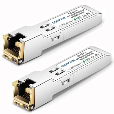 Afbeelding van QSFPTEK Gigabit SFP Copper RJ45 Module 10/100/1000BASE T naar Mini GBIC Transceiver voor Cisco GLC T/SFP GE T, microtik S RJ01, tot 100 m 2 stuks