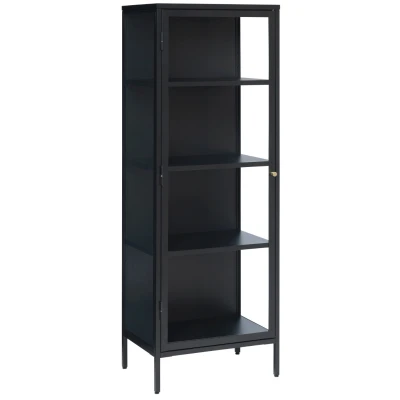 Afbeelding van Hygge Interiors Carmel Glazen Opbergkast 160 cm Zwart