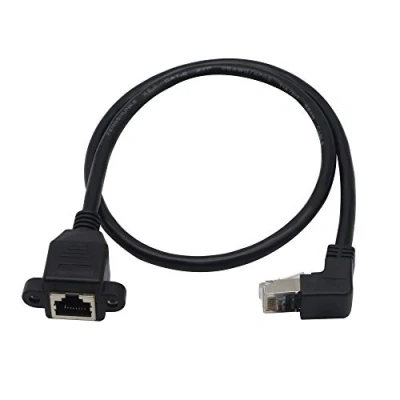 Afbeelding van Ethernet verlengkabel, RJ45 Mannelijke naar Vrouwelijke Schroefpaneel Mount CAT6/5e/5 afgeschermde netwerk LAN Extender Cord Connector (schuin omhoog)