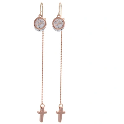 Afbeelding van Behave Oorbellen dames brons kleurig oorhangers oorstekers kruis vorm