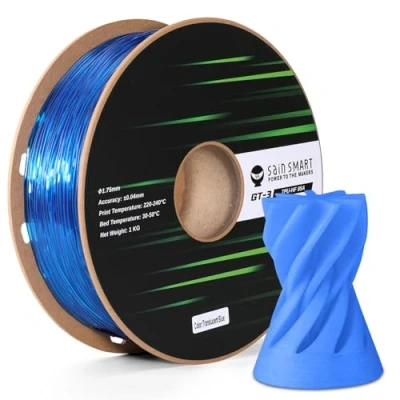 Afbeelding van SainSmart TPU Filament 1.75mm, GT 3 Transparant Blauw Flexibel 3D Printer voor Hoge Snelheid Printen 500mm/s, UV bestendig, Vloeibaarheid, 1KG Spoel