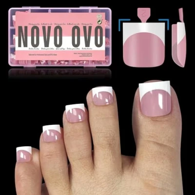 Afbeelding van NOVO OVO Berry Pink Nageltips om op te plakken, vierkant, kunstteennagels, 15 maten, 240 stuks