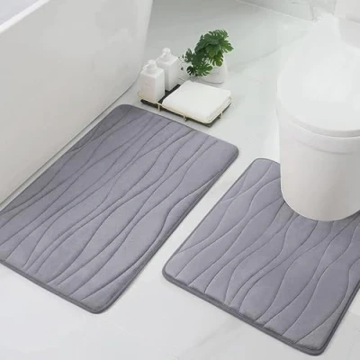 Afbeelding van Homaxy Badmatset, 2 delig, traagschuim, wc mat met uitsparing, absorberend, antislip, wasbaar, grijs