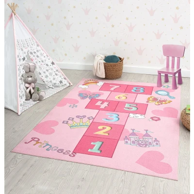 Afbeelding van Vloerkleed kinderkamer Roze 160x220 cm Afwasbaar Antislip voor meisjes met cijfers Happy Life by the carpet