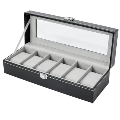 Afbeelding van Kijk Box Bekijk Organizer, Ohuhu 6 sleuf PU lederen horloge Opbergkoffer, Valentijnsdaggeschenken Verjaardagscadeaus voor mannen en vrouwen