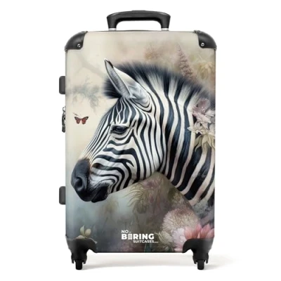 Afbeelding van NoBoringSuitcases.com® Koffer groot Rolkoffer lichtgewicht Gedetailleerd zijaanzicht van een zebra Reiskoffer met 4 wielen Grote trolley XL 20 kg bagage