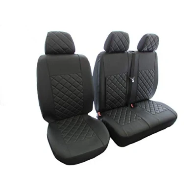 Afbeelding van Ontworpen om te passen ECO LEREN Zetelhoezen 2+1 (1 enkele 1 dubbel) ZWART VOOR VOLKSWAGEN Transporter T5 T6 na 2004 LINKER of RECHTHANDRIJVING