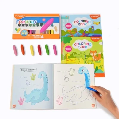 Afbeelding van YPLUS Kleurboek set met waskrijtjes voor kinderen, 24 wasbare kleuren 3 thema&#039;s van tekenboeken, niet giftige kinderen vanaf 2 jaar