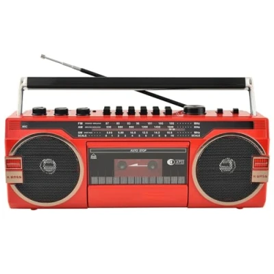 Afbeelding van Klassieke retro CD speler Boombox in de stijl van jaren 80, draagbare cassettespeler radio, AM/FM Bluetooth cassetterecorder met volumeregelaars, voor reizen het hele gezin C