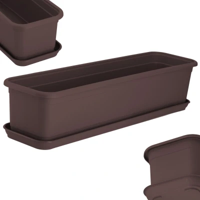 Afbeelding van KADAX Wamat, bloembak met onderzetter, balkonbak van kunststof, plantenbak voor binnen en buiten, bloempot balkon, terras, vensterbank (60 cm, bruin)