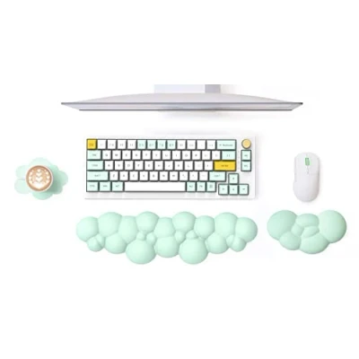 Afbeelding van MAMBASNAKE Cloud polssteun toetsenbord en muis set met onderzetter, traagschuim Ergonomisch polskussen Ondersteuning pad antislipbasis, typen polspijnverlichting voor gamingcomputer Groen