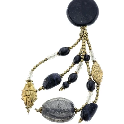 Afbeelding van Behave Lange antiek goudkleurige ketting met zwarte glaskralen en hanger