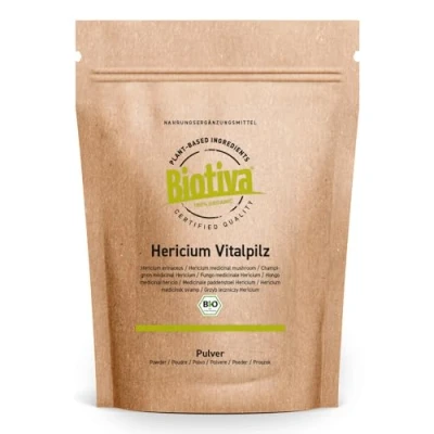 Afbeelding van Hericium poeder biologisch 300g (2x150g) puntbaarden vegan erinaceus gebotteld en gecertificeerd in Duitsland Biotiva