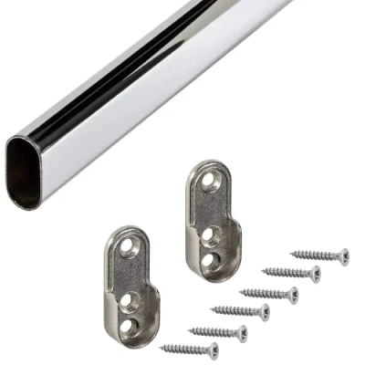 Afbeelding van Gedotec Kledingstang, ovaal, stalen garderobestang 1000 mm, 1 stuk, verchroomde kastbuis, buis 30 x 15 kaststang voor zijdelingse wandmontage, meubelstang met kastlager