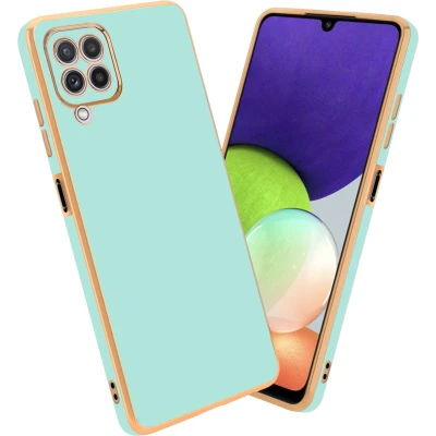 Afbeelding van Cadorabo Hoesje geschikt voor Samsung Galaxy A22 4G in Glossy Mintgroen Goud Beschermhoes Case Cover van flexibel TPU silicone en met camerabescherming