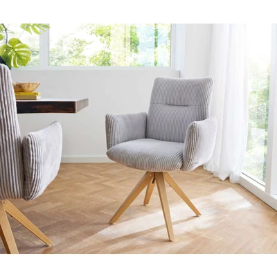 Afbeelding van DELIFE Draaistoel Jova Flex met armleuning koord zilver grijs houten frame hoekig natuur pocketveer kern 180 draaibaar