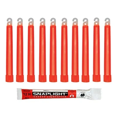 Afbeelding van Cyalume SnapLight glow sticks in rood (pak van 10) 15 cm met haken aan het einde ultra heldere lichtsticks een brandduur 12 uur