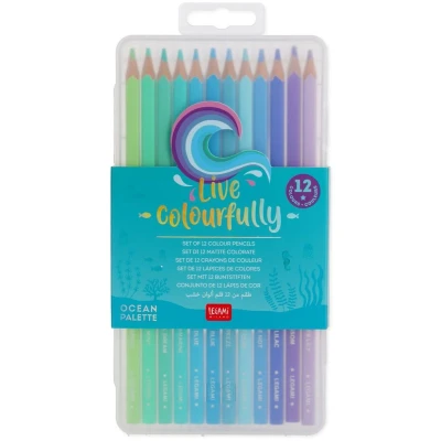Afbeelding van Legami Set van 12 kleurpotloden, zachte en duurzame vulling, uitstekende temperatuurbestendigheid, inclusief etui, 0,6 x 15,2 cm, Ocean Palette