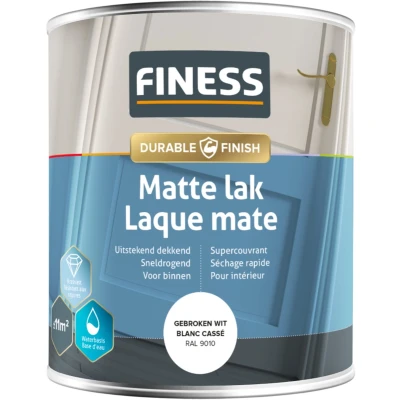 Afbeelding van Finess matte lak waterbasis gebroken wit (Ral 9010) 750 ml.