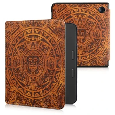 Afbeelding van kwmobile E reader hoesje geschikt voor Tolino Vision 6 hoes flip case met magnetische sluiting Ereader cover Maya Kalender design in bruin / lichtbruin