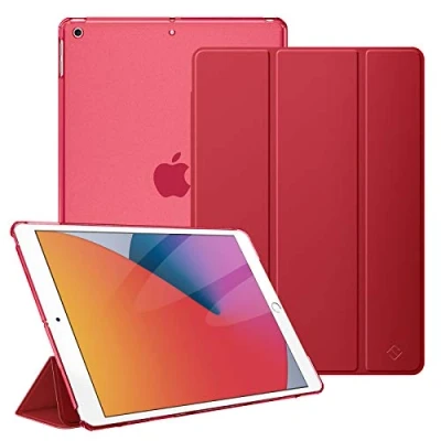 Afbeelding van Fintie Hoes voor iPad 10.2 inch (9e / 8e 7e Generatie, Model 2021/2020/ 2019) Ultradun Superlicht Beschermhoes met Transparante Achterkant Automatische Slaap waak Functie, Rood