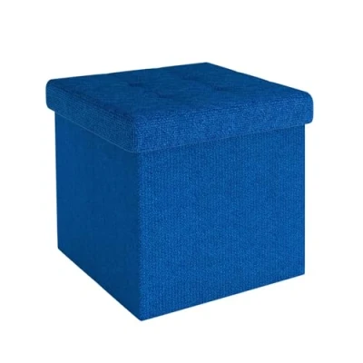 Afbeelding van Intirilife Opvouwbaar krukje 30x30x30 cm in OCEAN BLUE Zitkubus met opbergruimte en deksel van stof holtes voetensteun opbergbox kist