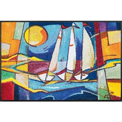 Afbeelding van wash+dry by Kleen Tex Mat Sailing home Inloopmat, motief zeilboten, antislip, wasbaar