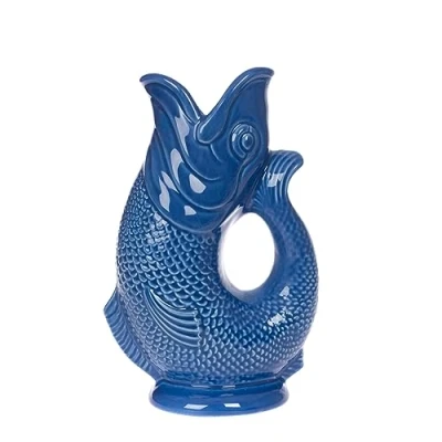 Afbeelding van Gurgly Iconische Azure Blue Glug Jug Klein 750ml Vissen Waterkruik, Decoratieve Visvaas, Ornament, Karaf