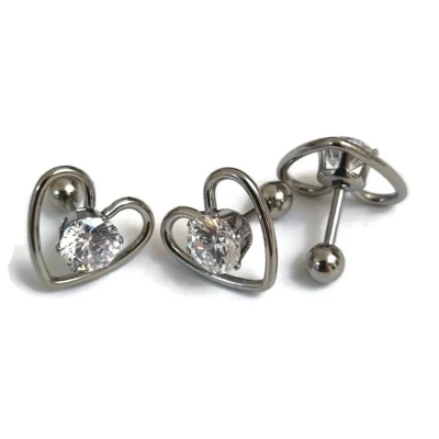Afbeelding van Helixpiercing Hartje Transparant Zilver Kleur