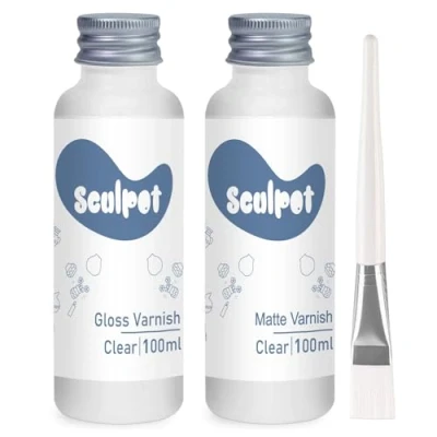Afbeelding van luchtdrogende kleiglazuur kit, 2 x 100 ml glanzende matte kleivernis voor het drogen van klei, ambachtelijke aardewerk, waterdicht, afwerking, krasbestendig